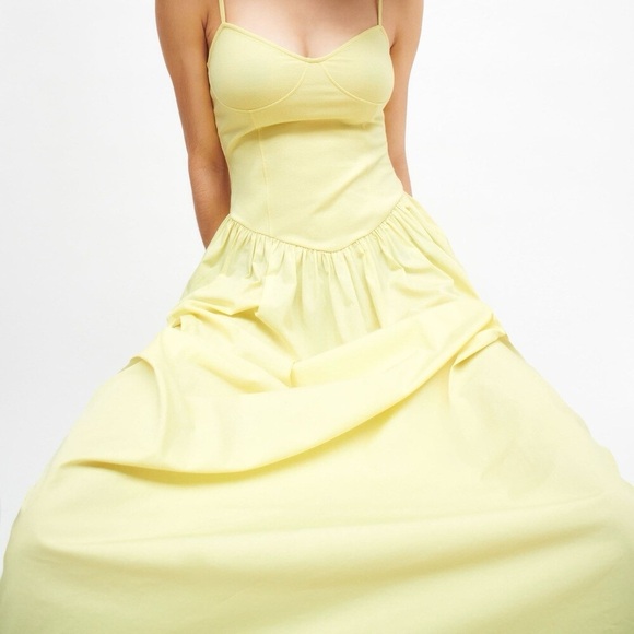 NWT ZARA Combination Poplin Yellow Maxi Dress Size M 5644/359 Bustier Drop Waist - Picture 6 of 16